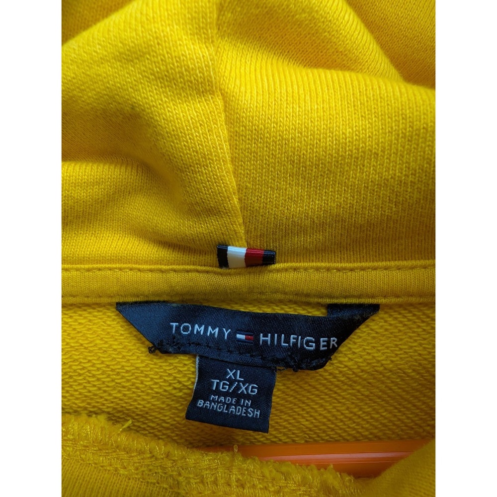 X4 TOMMY HILFIGER Hoodie Fleece Hooded Sweatshirt Yellow Size XL - Picture 2 of 3